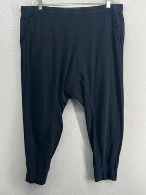 EILEEN FISHER Pants XL Stretch Organic Cotton Drop Crotch Harem Washed Black USA